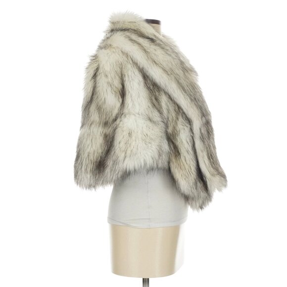 Vtg Y2K Juicy Couture Faux Fur White Gray Shawl Plunge Collar Wrap | Old Money S - Picture 2 of 7